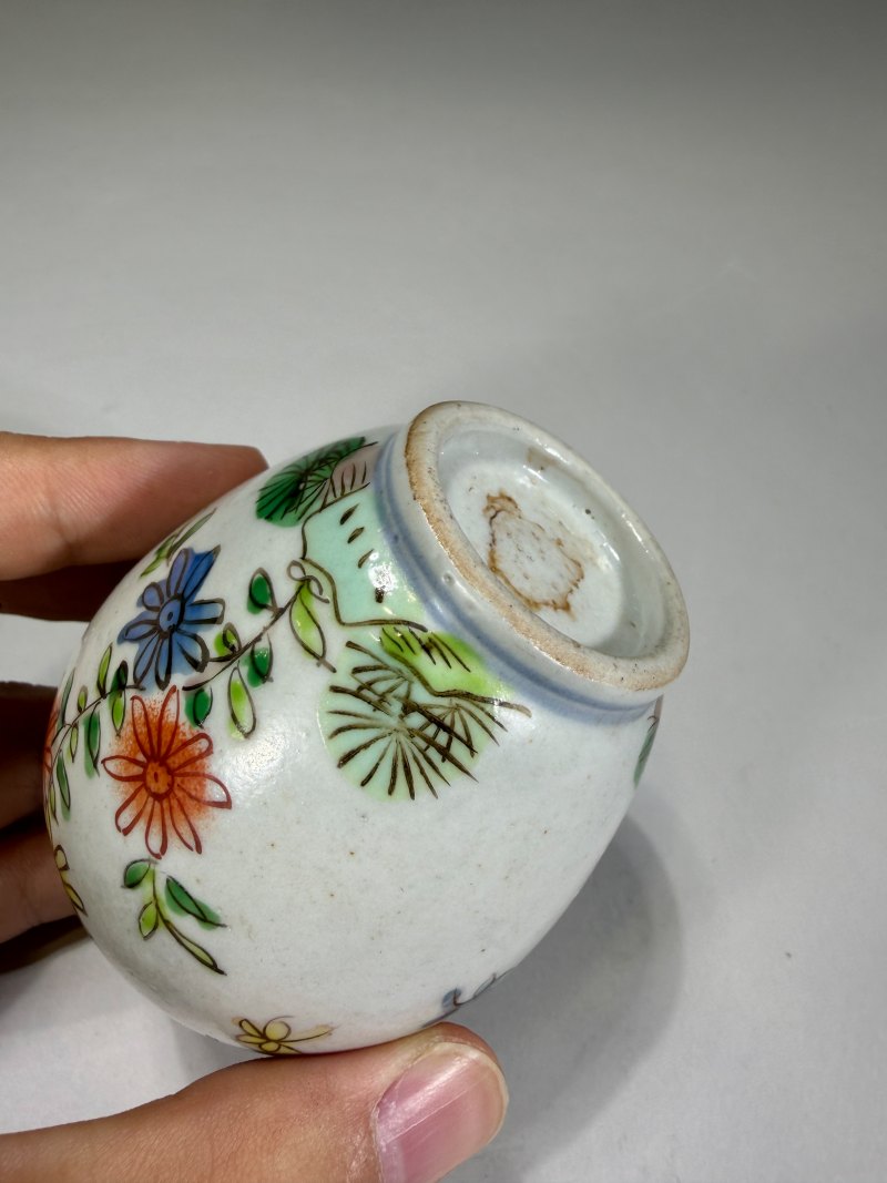 清康熙 青花五彩蝶恋花太白罐 - 图8