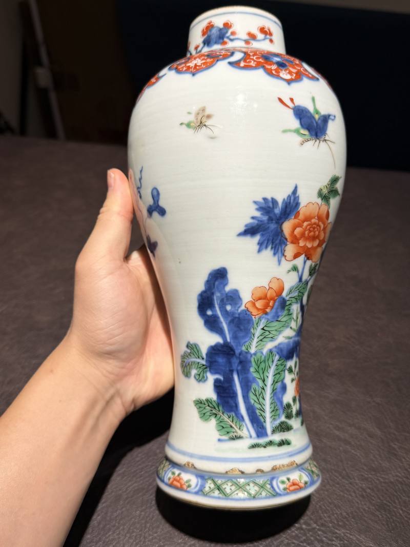 清康熙 青花五彩花鸟梅瓶 - 图6