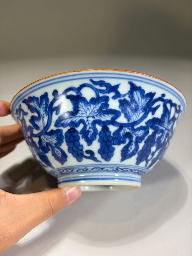 清早期 青花缠枝葡萄纹碗 - 图4