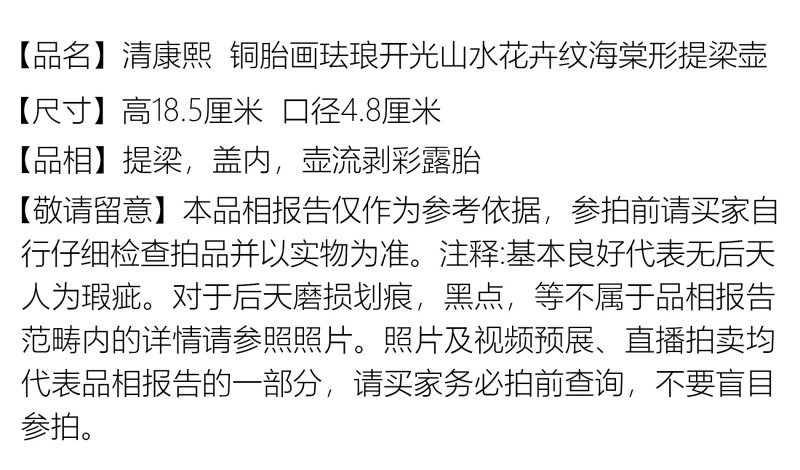 清康熙 铜胎画珐琅开光山水花卉纹海棠形提梁壶 - 图2