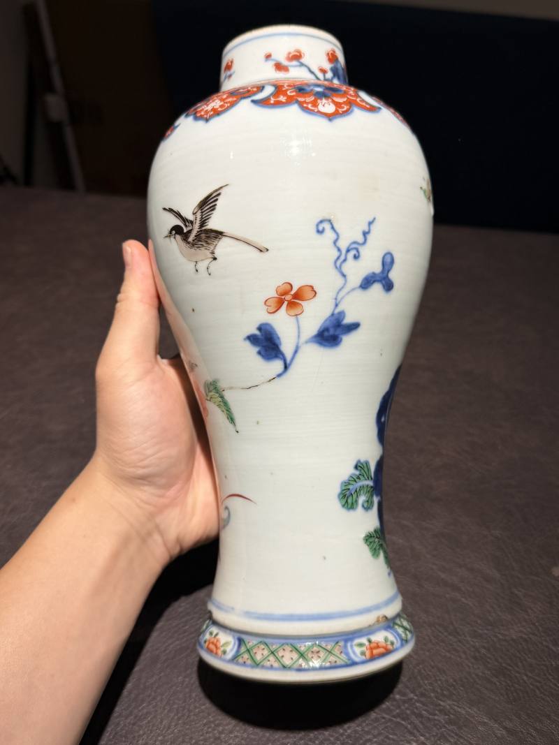 清康熙 青花五彩花鸟梅瓶 - 图7