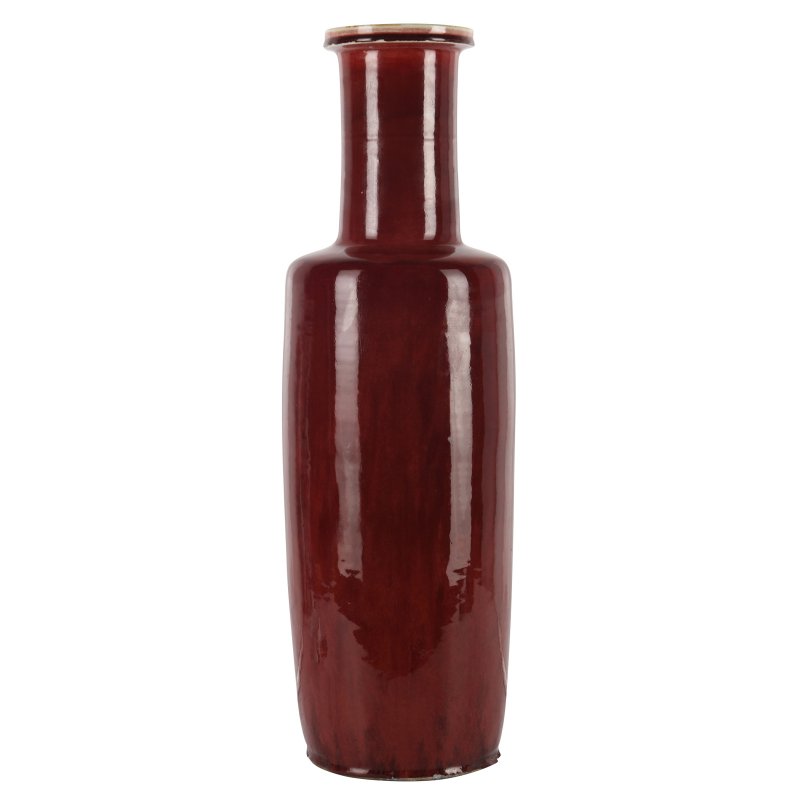 清康熙 郎窯紅釉棒槌瓶 | A rare and very large Chinese copper red-glazed 'Langyao' rouleau vase, Qing dynasty, Kangxi period - 图1