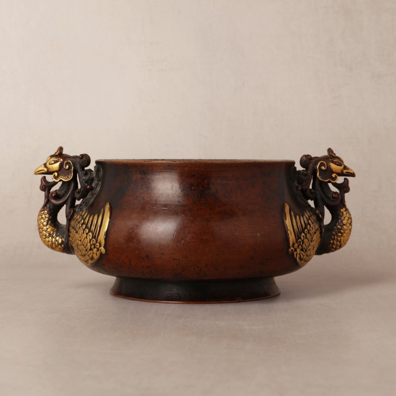 二十世紀 銅局部鎏金鳳耳爐 《大明宣德年製》款 | A Chinese parcel-gilt bronze 'phoenix' censer, 20th century