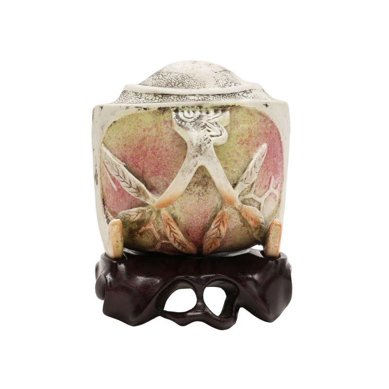 二十世紀 素燒福壽雙全水丞 | A Chinese glazed biscuit ‘bat and peach’ coupe, 20th century - 图4