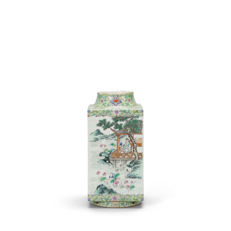 清道光 綠地粉彩四愛圖琮式瓶 | A GREEN-GROUND FAMILLE-ROSE 'CONG' VASE - 图3