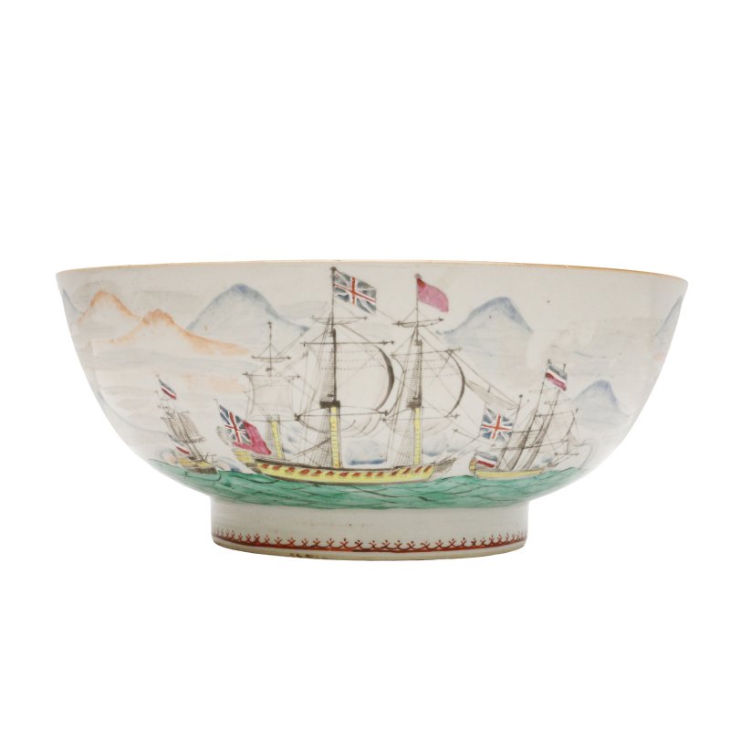 清乾隆 粉彩西洋帆船圖盌 | A Chinese famille-rose export 'shipping' bowl for the British market, Qing dynasty, Qianlong period - 图3