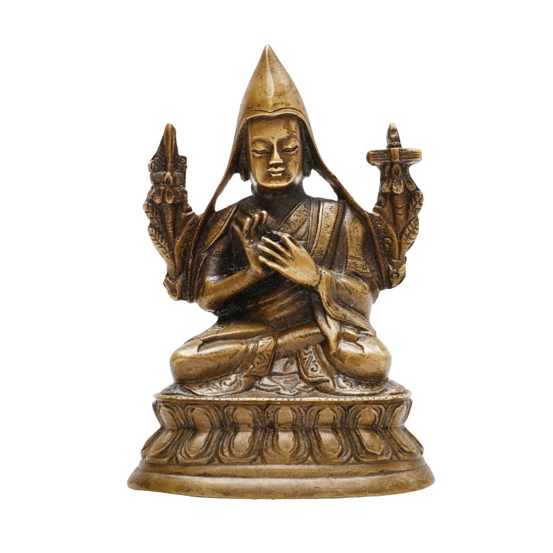 清十八至十九世紀 銅鎏金宗喀巴坐像 | A small Chinese bronze figure of Tsongkhapa, Qing dynasty, 18th-19th century