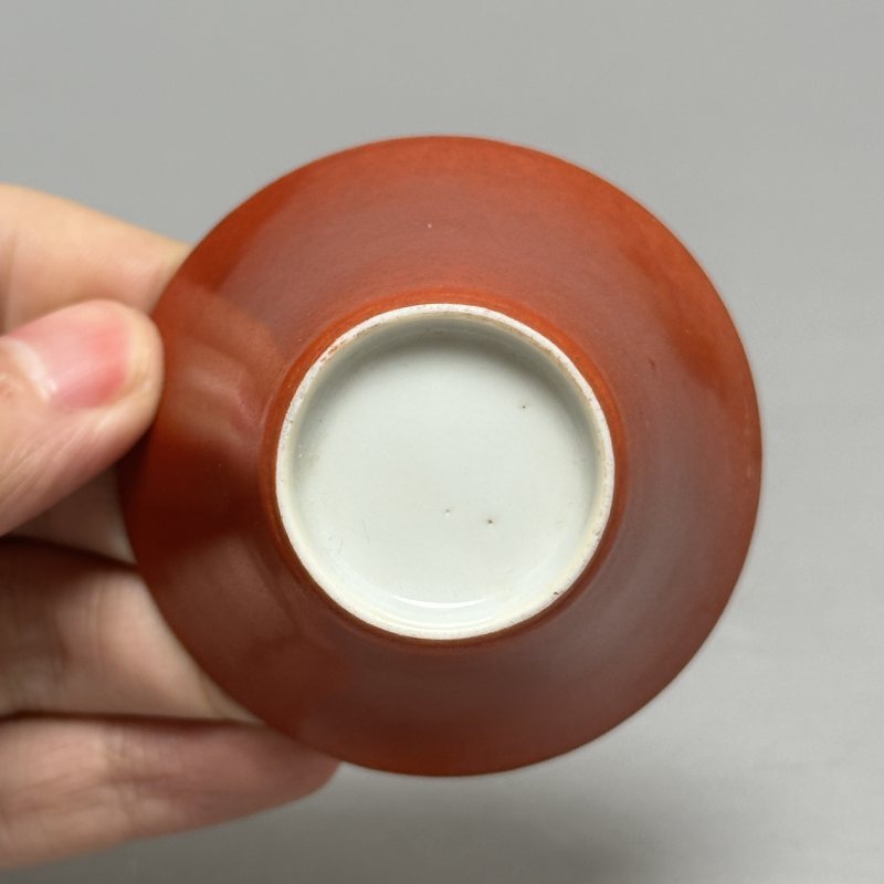 清乾隆 珊瑚红釉马蹄杯 - 图4