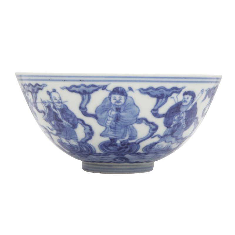 清同治 青花八仙過海圖盌 《大清同治年製》款 | A Chinese blue and white 'Eight Daoist Immortals' bowl, Qing dynasty, Tongzhi period - 图3