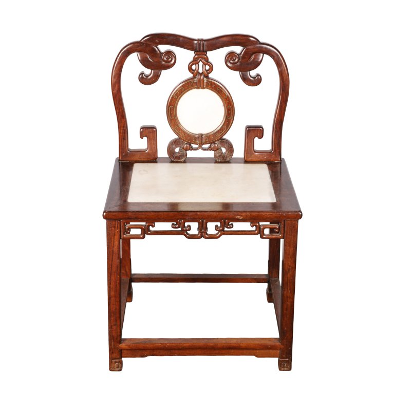 十九/二十世紀 紅木鑲大理石靠背椅連腳踏 | A Chinese hongmu marble-inset armchair and footstool, 19th/20th century - 图2