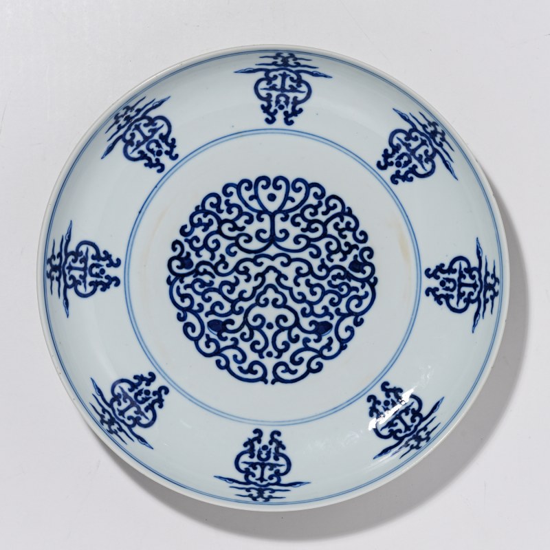 清光绪 青花贯套花卉纹盘 - 图1