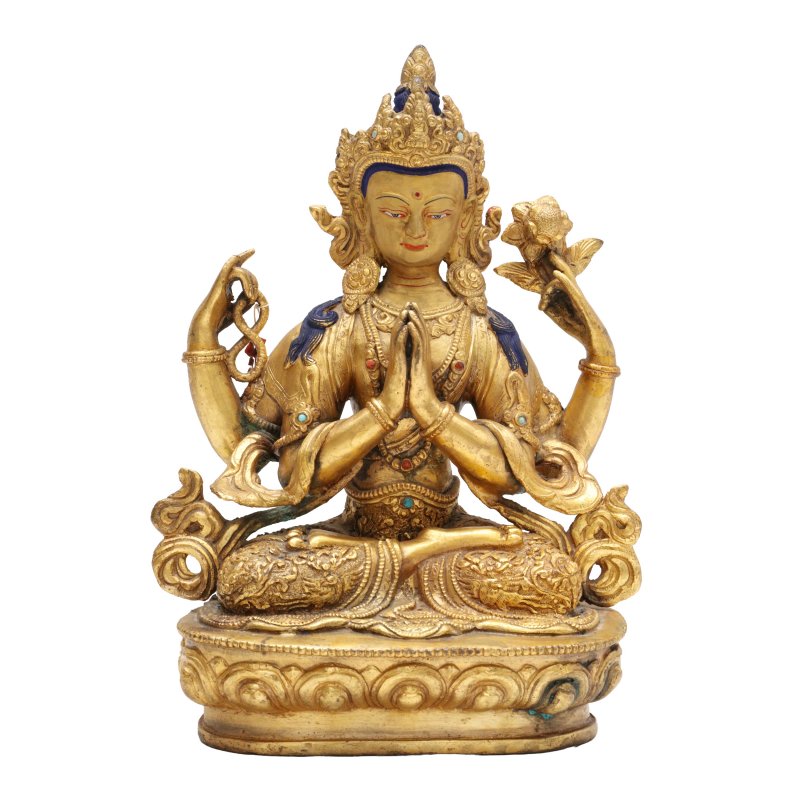 十八至十九世紀 西藏銅鍍金觀音菩薩像 | A Tibetan gilt-bronze figure of Avalokiteshvara, 18th/19th century