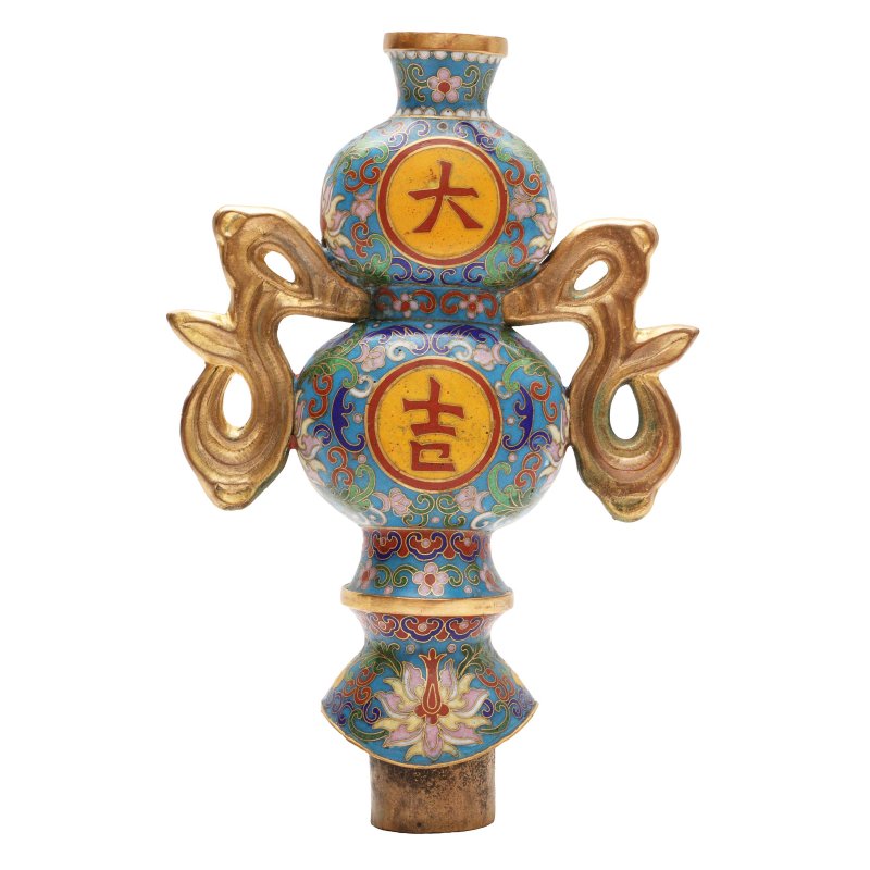 清十九世紀 掐絲琺瑯葫蘆形杖首 | A Chinese cloisonné enamel double-gourd finial, Qing dynasty, 19th century