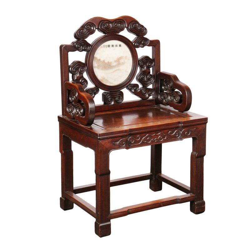 清十九世紀 紅木嵌大理石椅 | A Chinese hongmu marble-inset 'moonstone' armchair, 19th century
