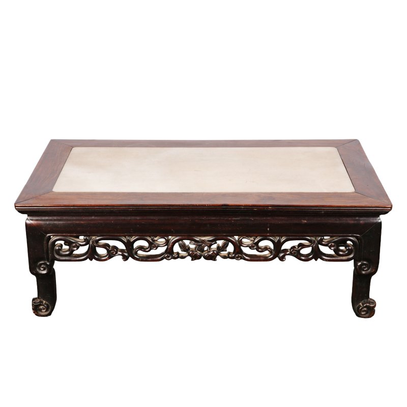 十九/二十世紀 紅木鑲大理石靠背椅連腳踏 | A Chinese hongmu marble-inset armchair and footstool, 19th/20th century - 图3