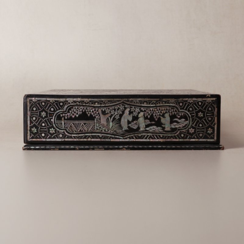 十七至十八世紀 黑漆嵌螺鈿山水人物圖蓋盒 | A Chinese lac burgauté box and cover, 17th-18th century - 图4