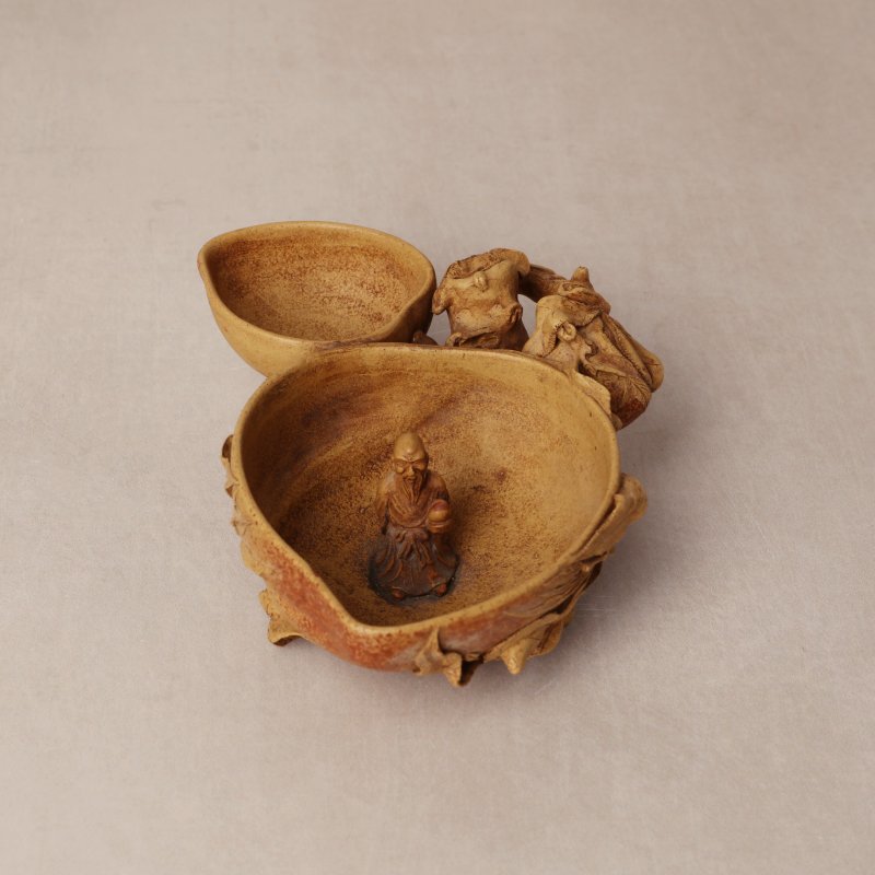 清 宜興紫砂仙桃東方朔洗 《陳鳴遠》款 | A fine Chinese Yixing zisha 'peach and sage' washer, signed Chen Mingyuan - 图2