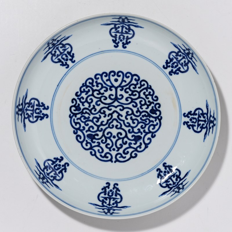 清光绪 青花贯套花卉纹盘 - 图2