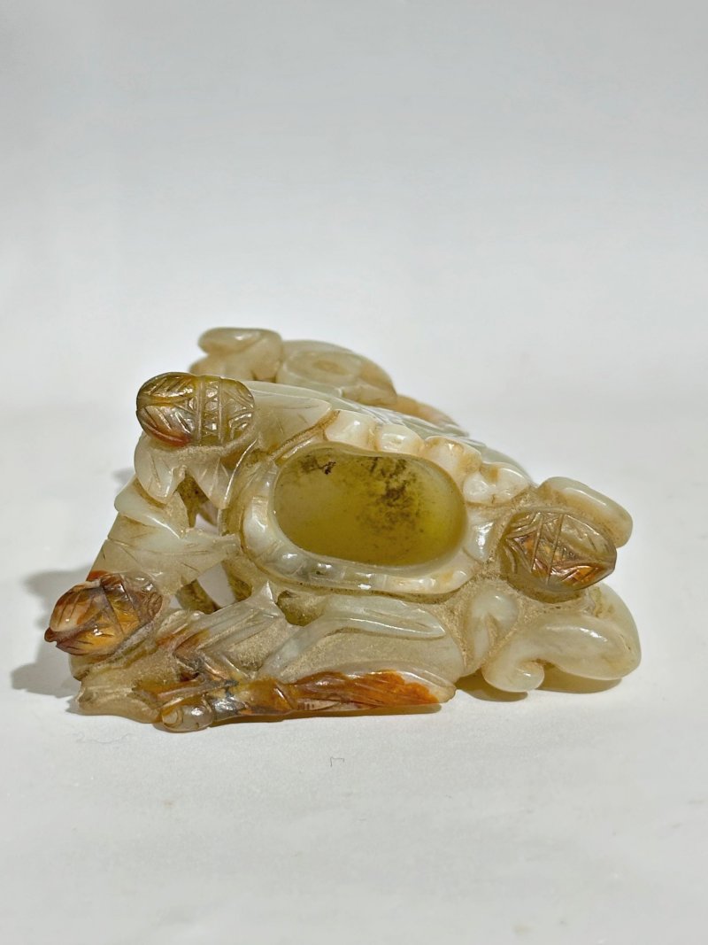 晚清至民國 青玉⌈佛手螳螂⌋香插 及座 | A GREEN JADE 'FINGER CITRON' INCENSE HOLDER - 图5