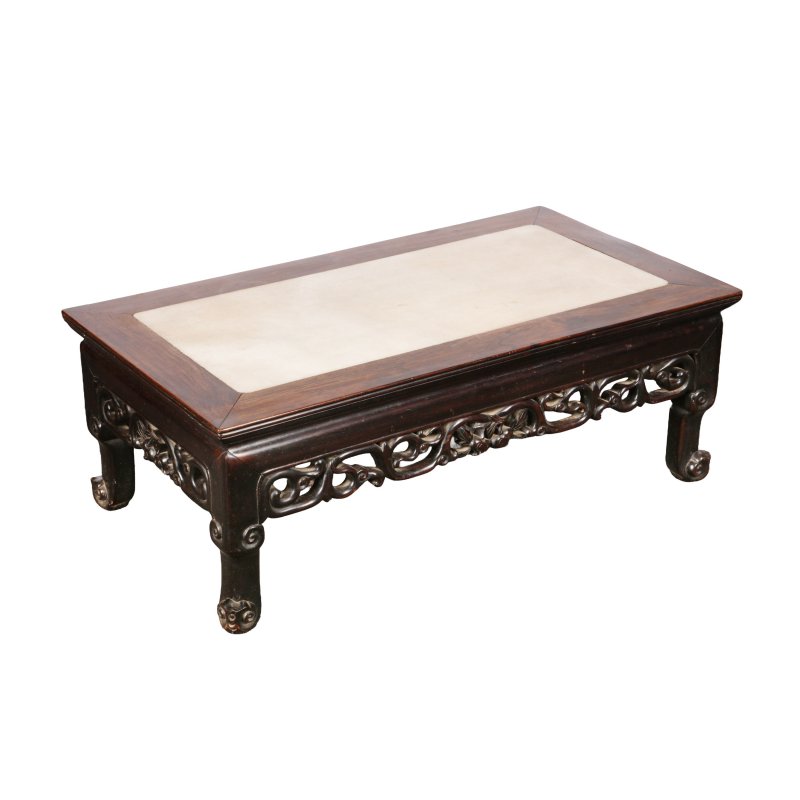 十九/二十世紀 紅木鑲大理石靠背椅連腳踏 | A Chinese hongmu marble-inset armchair and footstool, 19th/20th century - 图4