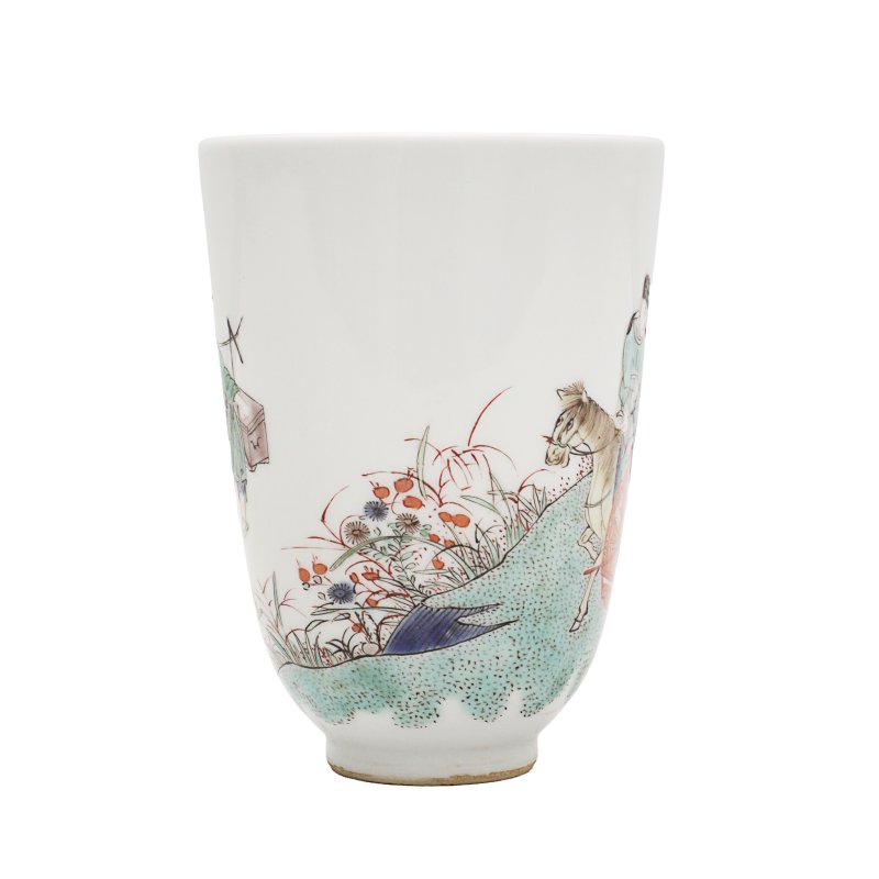十九至二十世紀 五彩人物故事圖盃 | A Chinese famille-verte beaker, 19th-20th century - 图3