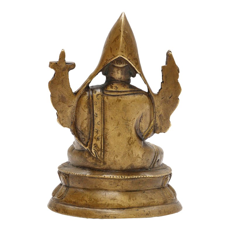 清十八至十九世紀 銅鎏金宗喀巴坐像 | A small Chinese bronze figure of Tsongkhapa, Qing dynasty, 18th-19th century - 图2