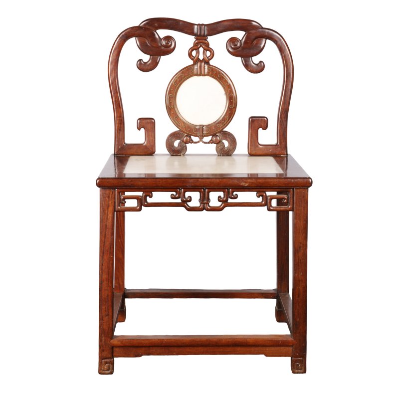 十九/二十世紀 紅木鑲大理石靠背椅連腳踏 | A Chinese hongmu marble-inset armchair and footstool, 19th/20th century - 图5