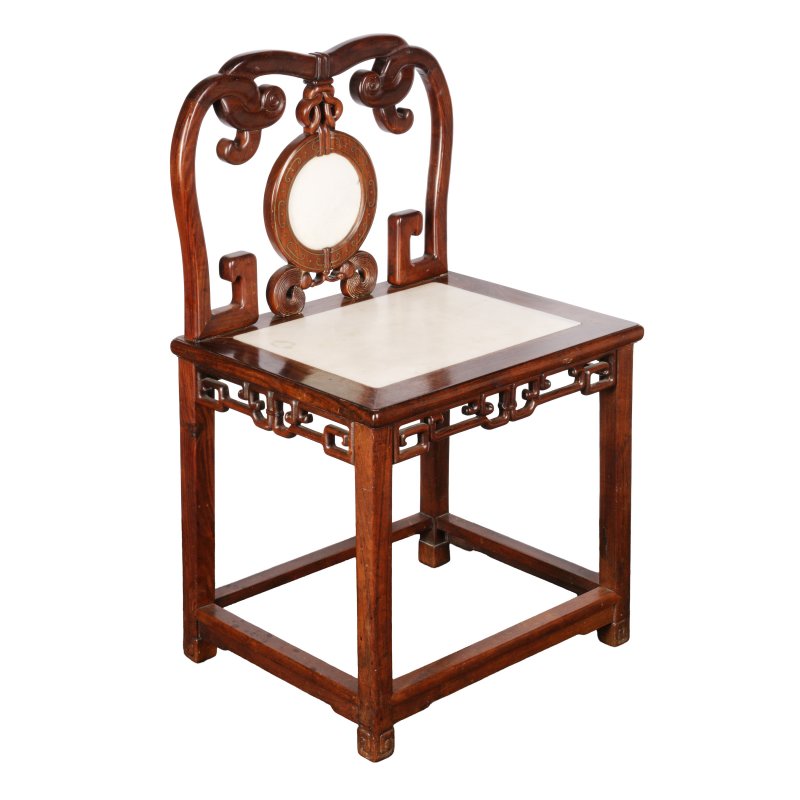 十九/二十世紀 紅木鑲大理石靠背椅連腳踏 | A Chinese hongmu marble-inset armchair and footstool, 19th/20th century - 图6