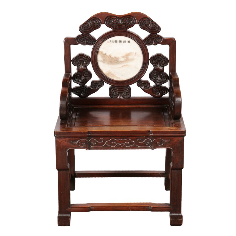 清十九世紀 紅木嵌大理石椅 | A Chinese hongmu marble-inset 'moonstone' armchair, 19th century - 图2