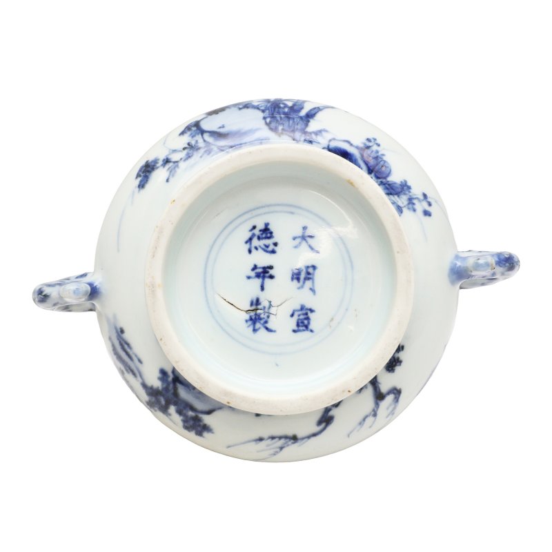 清十八/十九世紀 青花竹紋香爐 《大明宣德年製》款 | A Chinese blue and white 'bamboo' censer, Qing dynasty, 18th/19th century - 图5