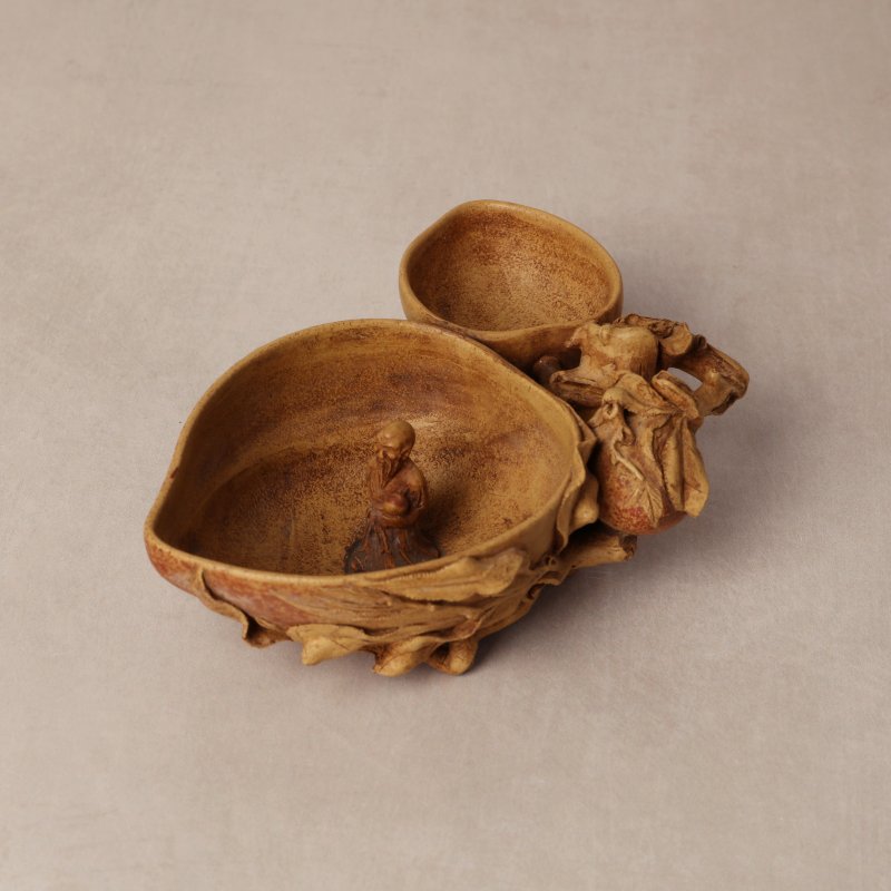 清 宜興紫砂仙桃東方朔洗 《陳鳴遠》款 | A fine Chinese Yixing zisha 'peach and sage' washer, signed Chen Mingyuan - 图3
