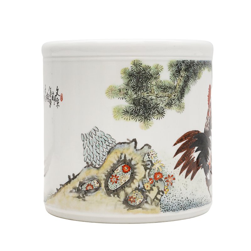 二十世紀（約1942年） 琺瑯彩公雞圖筆筒 | A Chinese enamelled 'chicken' brush pot, 20th century, circa 1942 - 图3