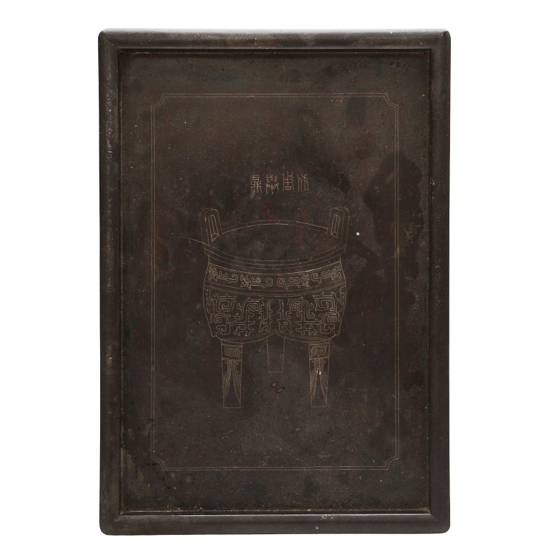 晚清 木嵌金屬絲三足爐圖長方盤 | A Chinese wood wire-inlaid tray, late Qing dynasty