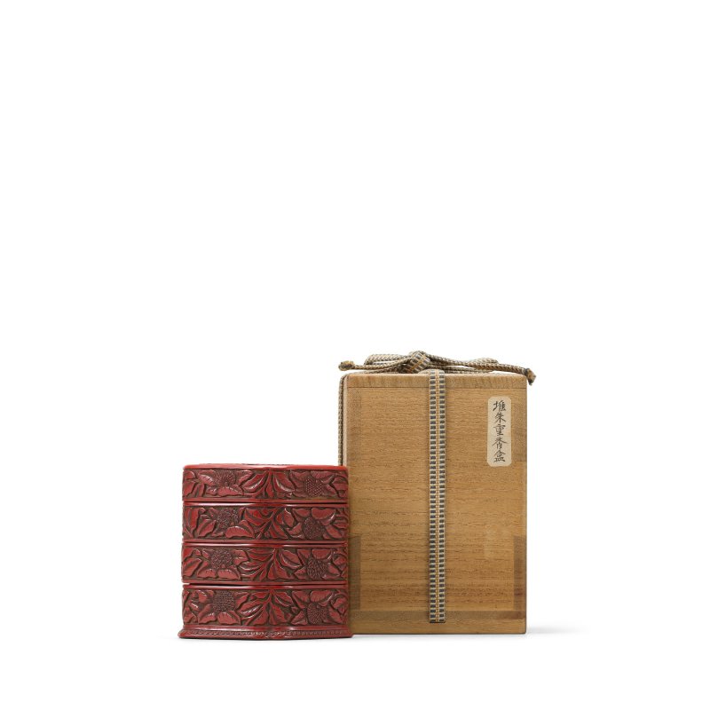 十六/十七世紀 剔紅高士童子圖三層蓋盒 | A SMALL CARVED CINNABAR LACQUER 'FIGURAL' THREE-TIER BOX AND COVER - 图4