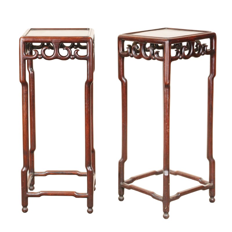 清十九世紀 紅木花幾一對 | A pair of Chinese hardwood hongmu jardinière stands, Qing dynasty, 19th century