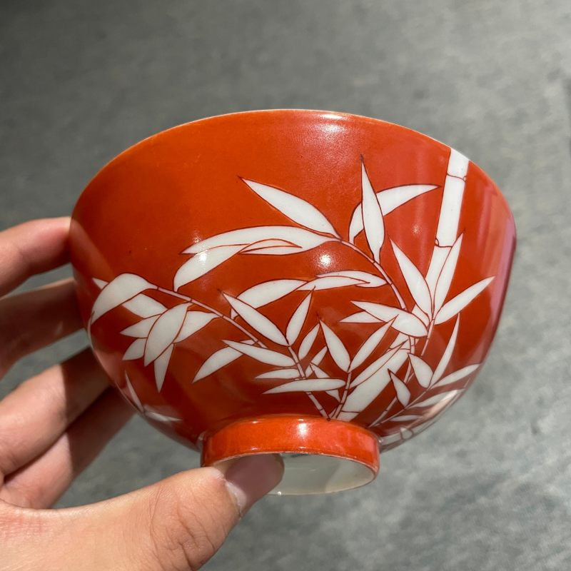 清光绪 珊瑚红竹纹碗 - 图10