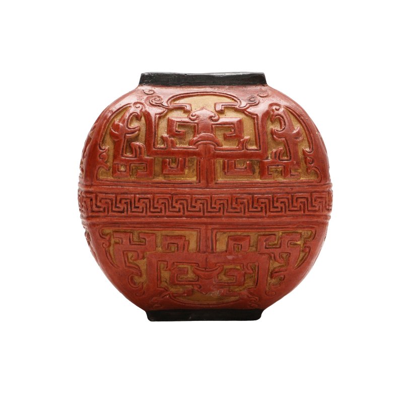 十九/二十世紀 木理釉仿剔紅水盂 | A Chinese faux-bois cinnabar lacquer-style waterpot, 19th/20th century