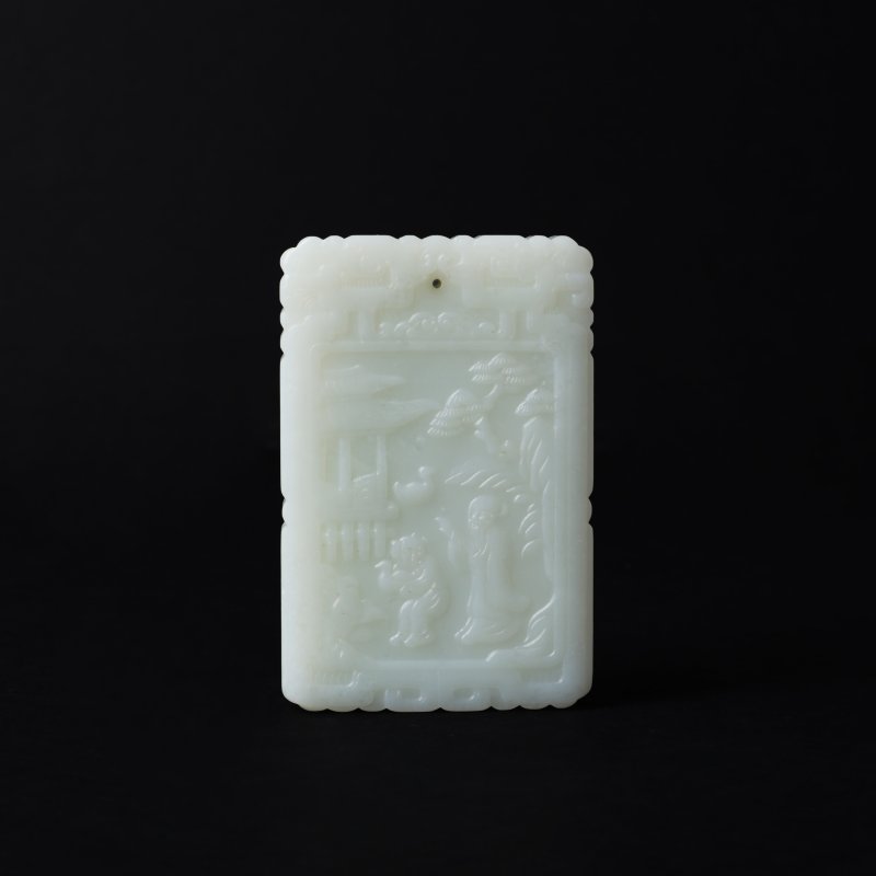 二十世紀 玉雕人物故事圖牌 | A Chinese jade 'figural' plaque, 20th century