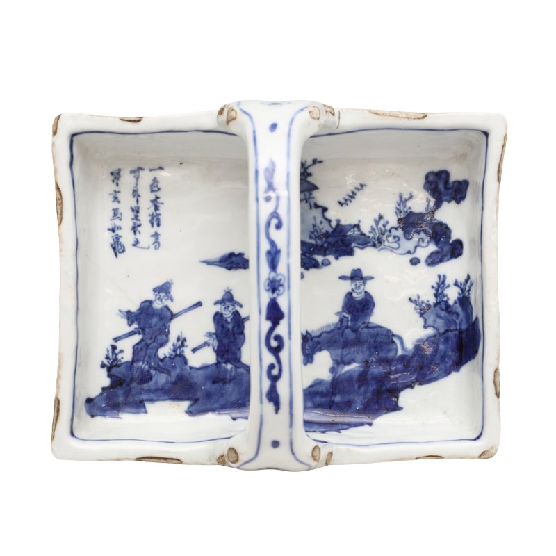 明天啟 青花古染付人物故事圖盤 | A Chinese kosometsuke blue and white handled tray, late Ming dynasty, Tianqi period - 图16