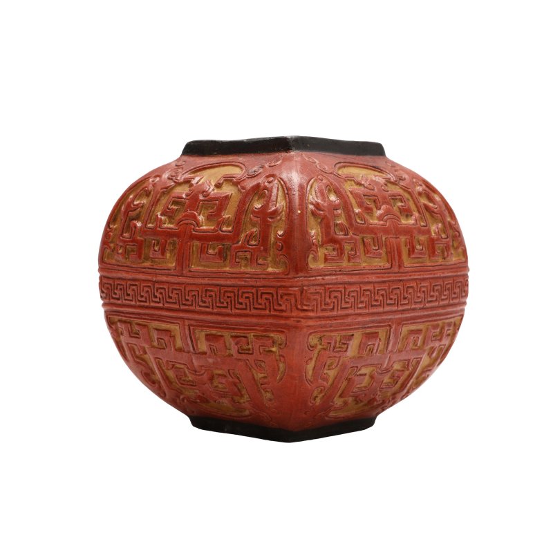 十九/二十世紀 木理釉仿剔紅水盂 | A Chinese faux-bois cinnabar lacquer-style waterpot, 19th/20th century - 图2