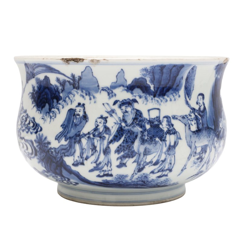 清十八至十九世紀 青花群仙圖香爐 | A large Chinese blue and white 'immortals' censer, Qing dynasty, 18th-19th century