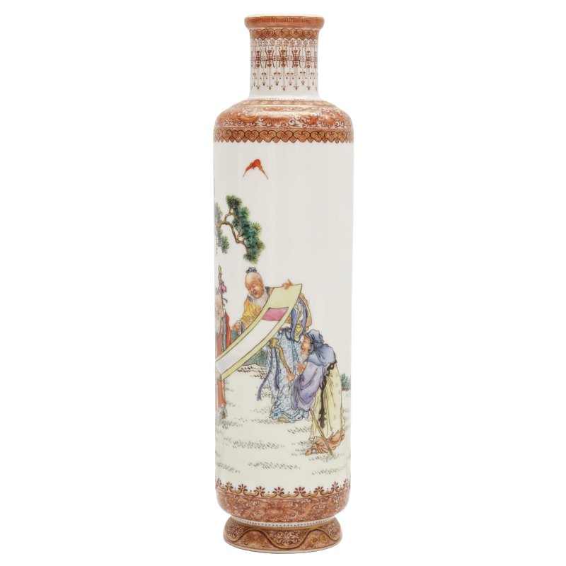 民國 粉彩松下雅聚圖筒式瓶 《懷仁堂製》款 | A fine Chinese famille-rose 'scholars' cylindrical vase, Republic period, Juren tang zhi mark - 图2