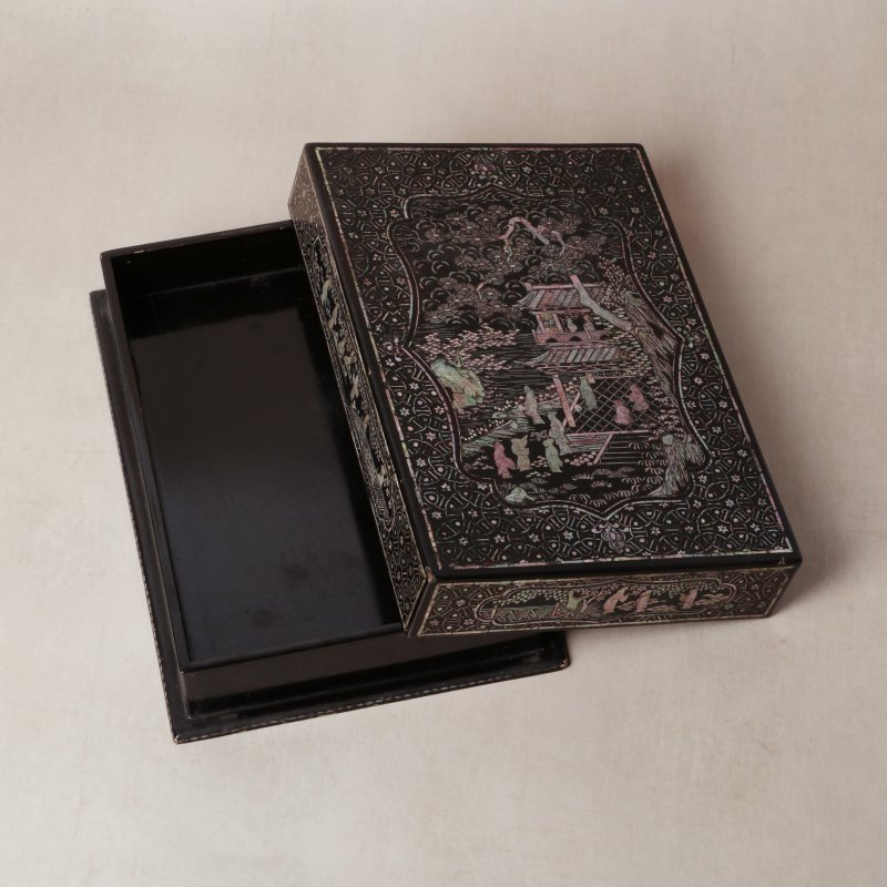 十七至十八世紀 黑漆嵌螺鈿山水人物圖蓋盒 | A Chinese lac burgauté box and cover, 17th-18th century - 图7