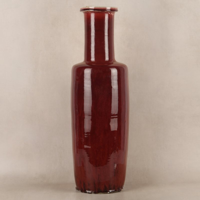 清康熙 郎窯紅釉棒槌瓶 | A rare and very large Chinese copper red-glazed 'Langyao' rouleau vase, Qing dynasty, Kangxi period - 图32