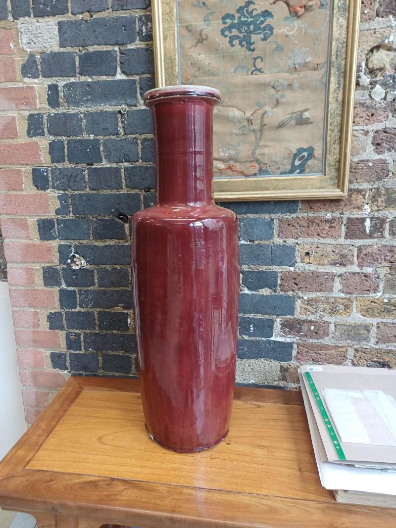 清康熙 郎窯紅釉棒槌瓶 | A rare and very large Chinese copper red-glazed 'Langyao' rouleau vase, Qing dynasty, Kangxi period - 图6