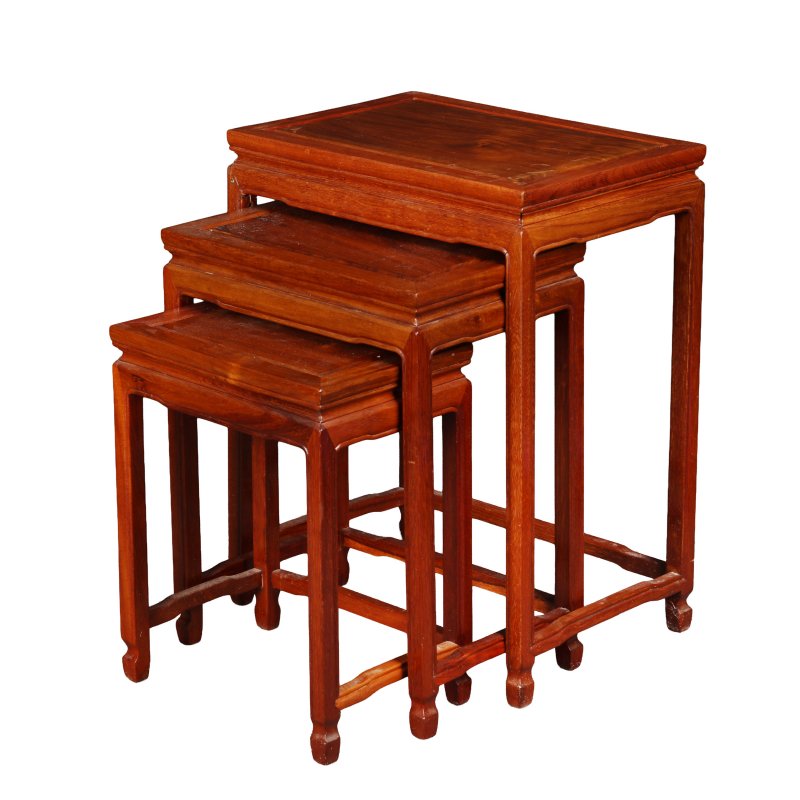 二十世紀 硬木方櫈一組五件 | A group of five Chinese wood side tables, 20th century - 图2
