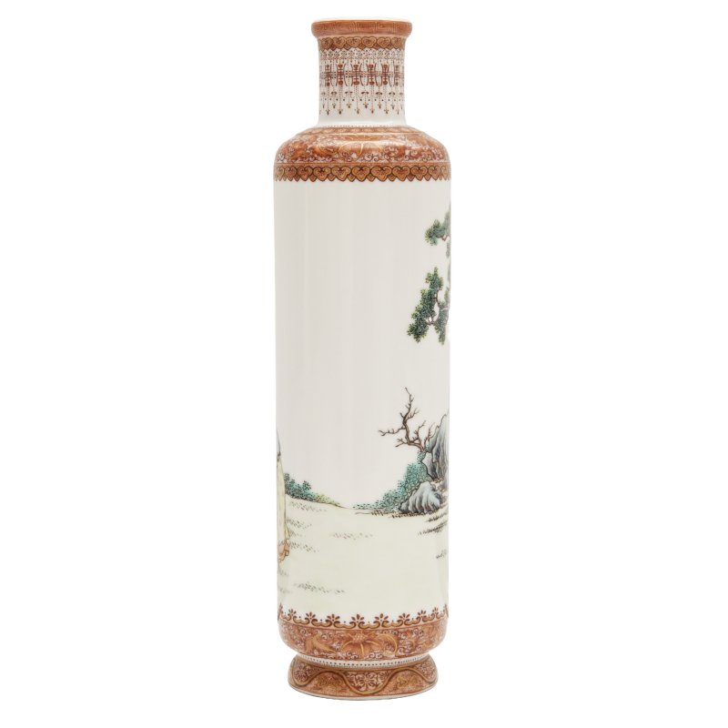 民國 粉彩松下雅聚圖筒式瓶 《懷仁堂製》款 | A fine Chinese famille-rose 'scholars' cylindrical vase, Republic period, Juren tang zhi mark - 图3