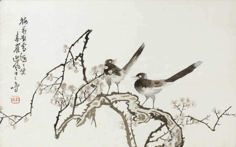 二十世紀 刺繡花鳥圖掛屏 | A Chinese embroidered silk 'birds' panel, 20th century - 图2