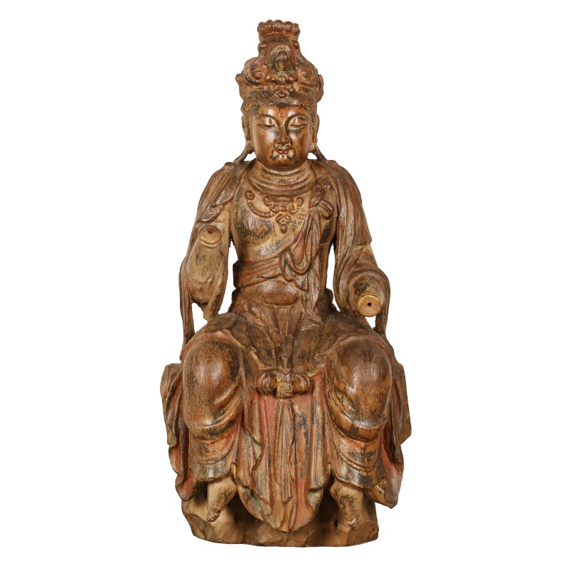 清 木雕漆金觀音坐像 | A large Chinese gilt-lacquered wood figure of Guanyin, Qing dynasty
