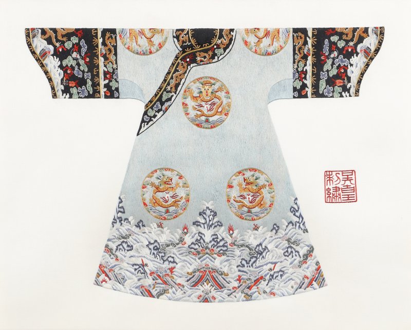 二十世紀 刺繡絲織吉服褂料片一組四件 | Four Chinese embroidered silk 'robe' panels, 20th century - 图2